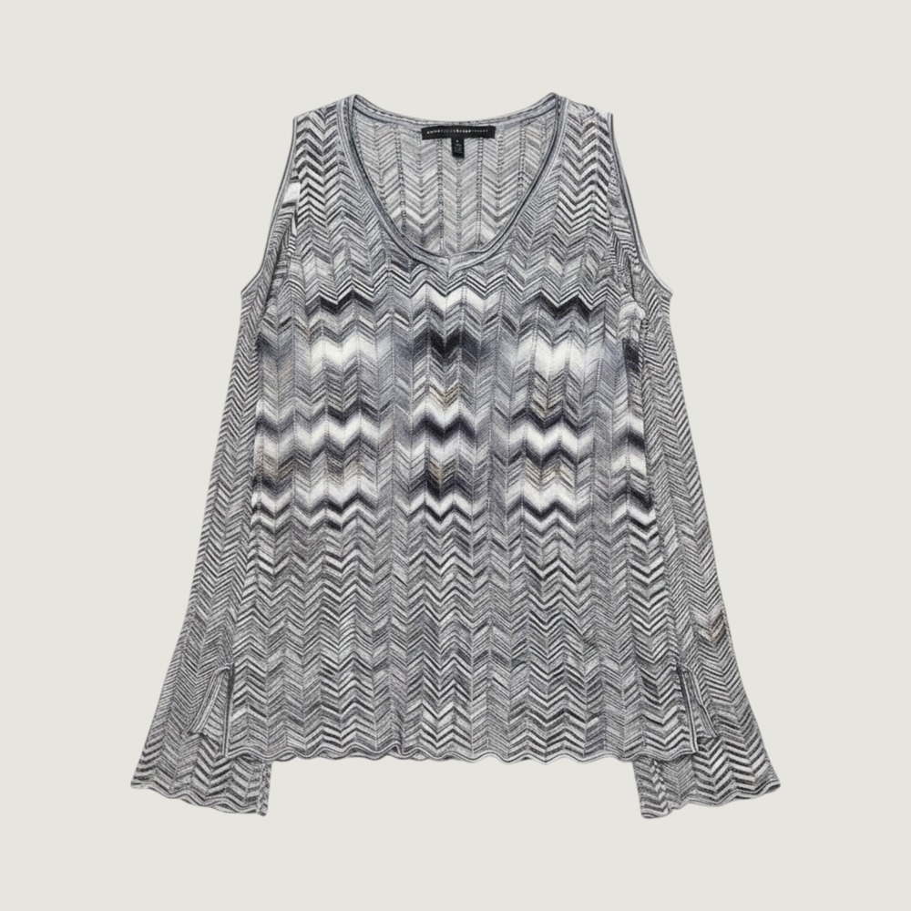 White House Black Market Chevron Clubbing Cold Shoulder Knit Top Blue Grey M Y2K